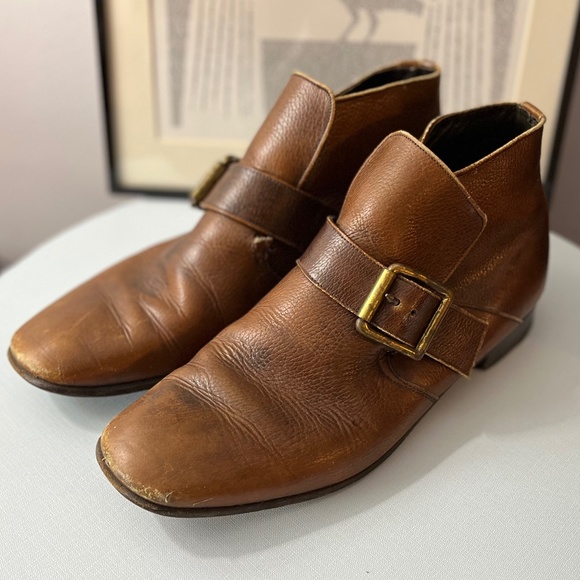 Vintage 1960s Tan Leather Bata Monk Boots - Picture 1 of 11